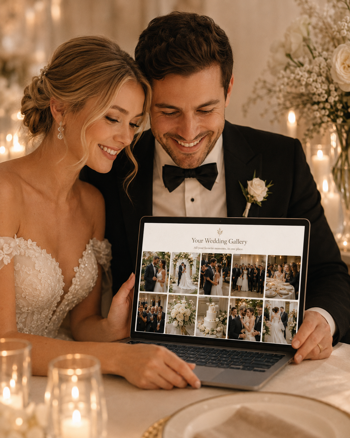 A shared wedding gallery filled with photos uploaded by guests